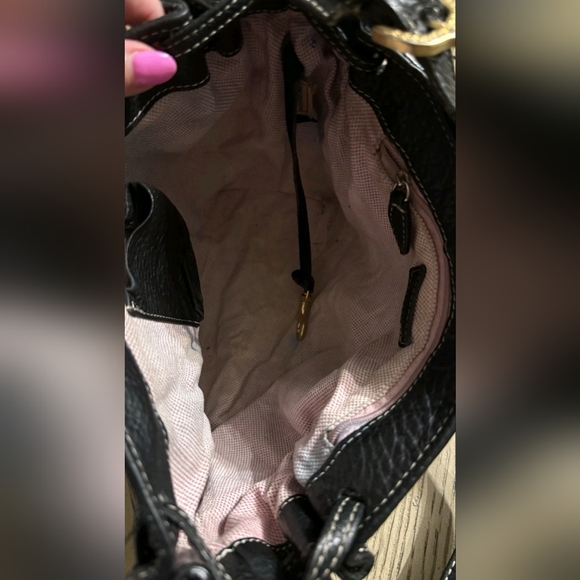 Vintage 90s DOONEY & BOURKE Black Pebbled Leather Hobo purse bag Buckle black - Picture 8 of 10